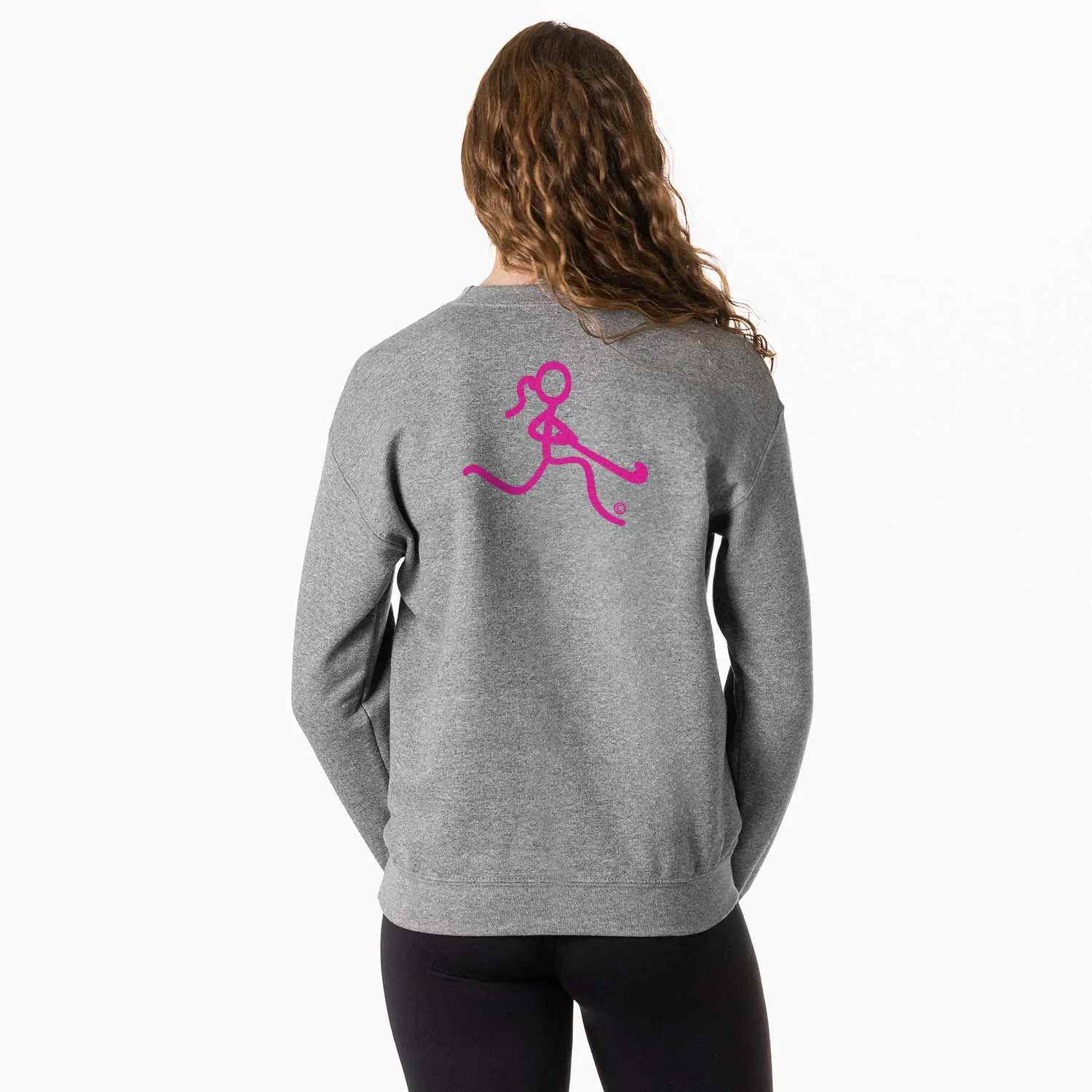 Field Hockey Crewneck Sweatshirt - Neon Pink Field Hockey Girl (Back Design) 